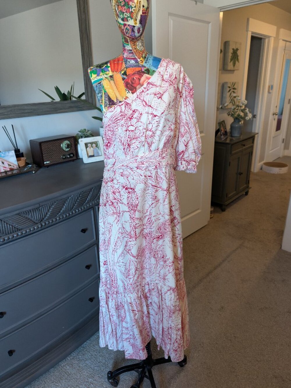 One shoulder floral cotton dress